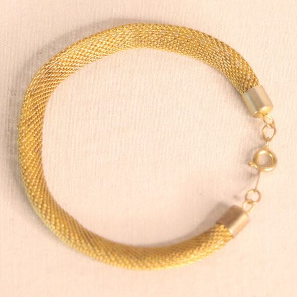 Woven Gold Tone Metal Bracelet With Golden Beads - Picture 6 of 11